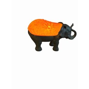 Vintage Cheyenne Cast Metal Elephant Desk Lamp with Amber Glass